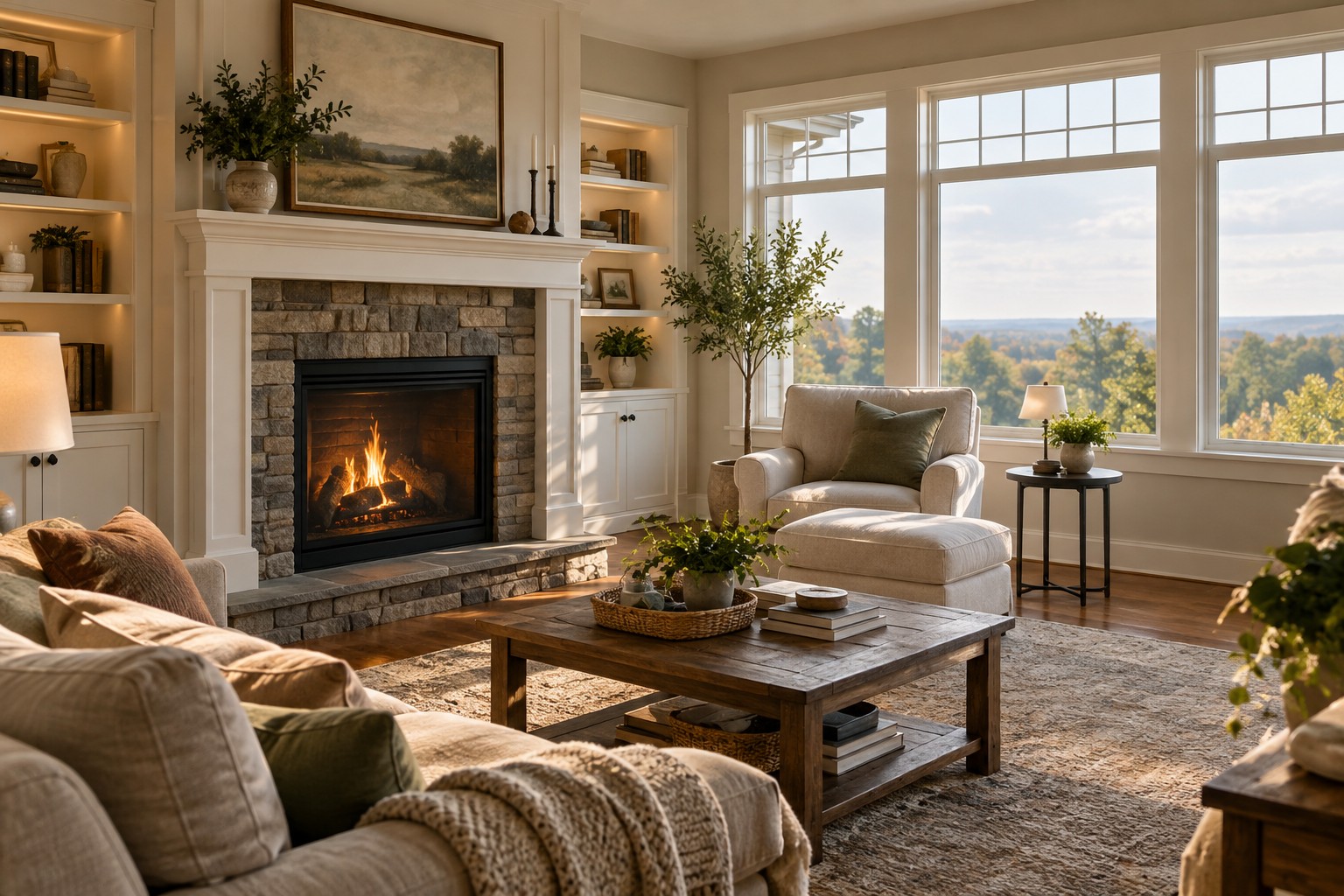 A cozy New Jersey living room, illustrative